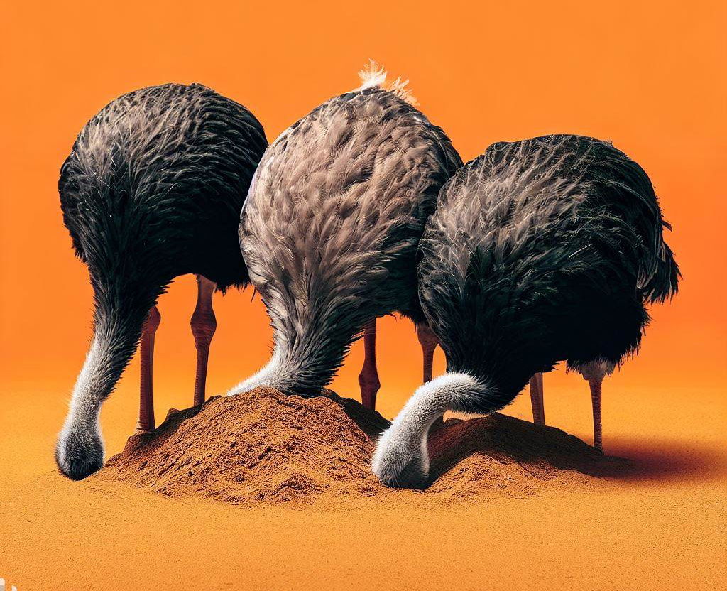 struisvogels koppen in het zand