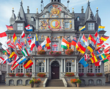 vlaggen op het stadhuis