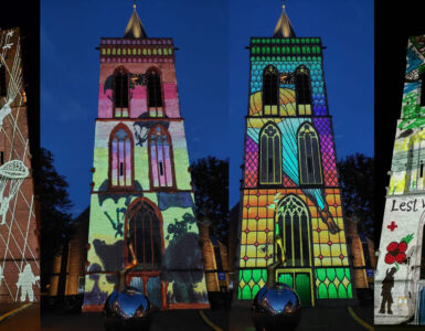 oude kerk ede aangelicht airborne