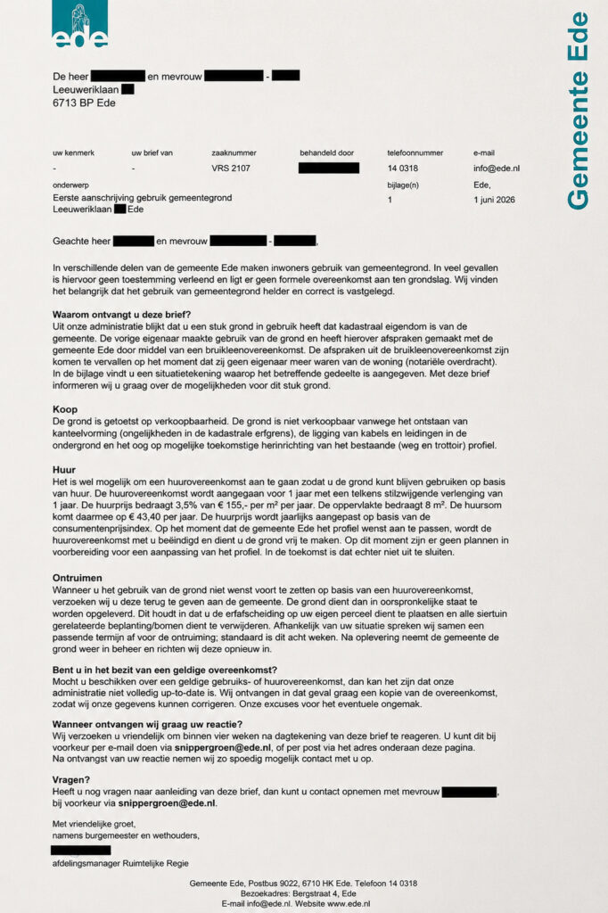 Voortuinen onder de loep: gemeente claimt grond terug 3 brief gemeente leeuweriklaan