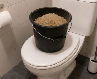 emmer zand op toiletpot